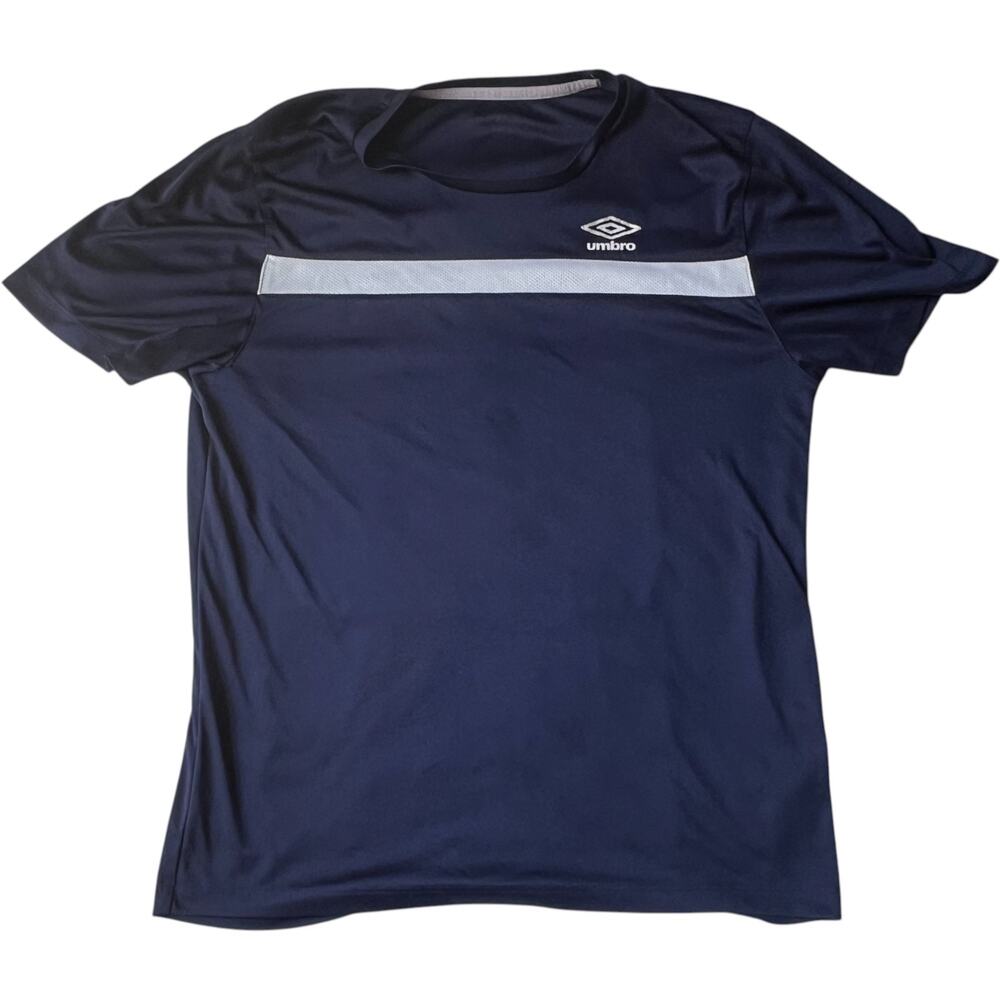 Umbro Performance Training Tee T-Shirt Navy Blue Mesh Chest Stripe M